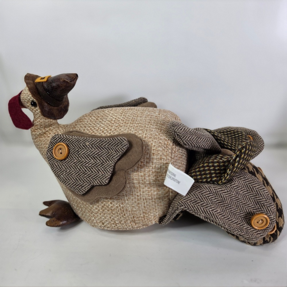 Large 12" Burlap Turkey Plush Pilgrim Thanksgiving Fall Table Shelf Sitter Decor